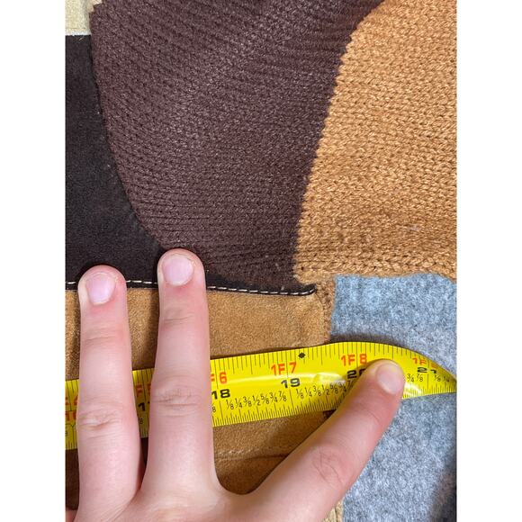 VINTAGE 90s Bomber Jacket Mens Medium Brown Leather Striped Knit Turtleneck Y2K - Picture 3 of 7